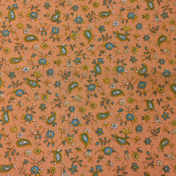 Vintage 1960's Funky Paisley Floral Fabric Salmon Orange 44" by 76" Cotton Woven - Picture 1 of 7